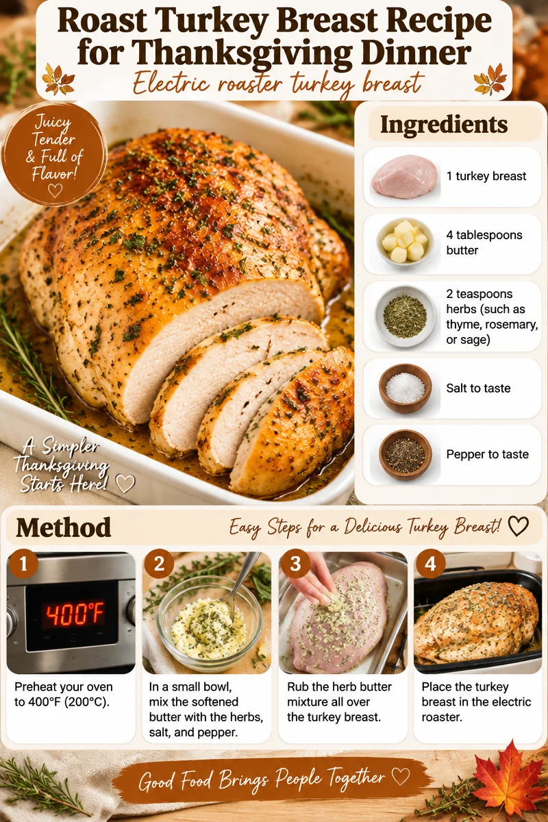 Juicy roasted turkey breast ready for Thanksgiving dinner, cooked in an electric roaster.