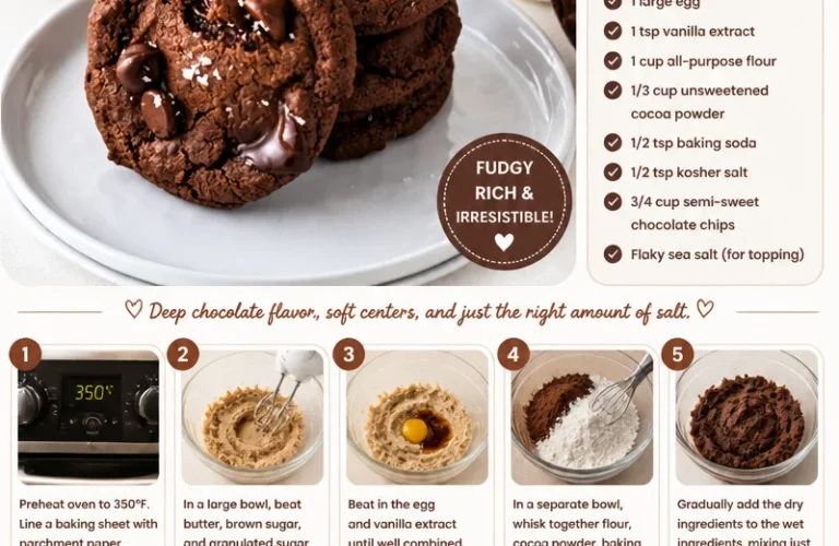 Salted double chocolate chip cookies with rich chocolate flavor and flaky salt