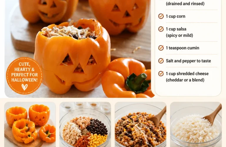 Shredded chicken and rice stuffed peppers on a plate