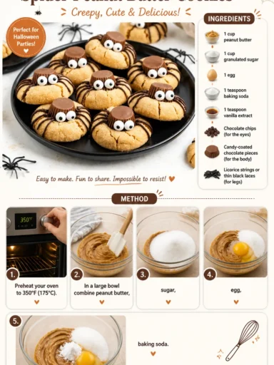 Spider Peanut Butter Cookies decorated for Halloween