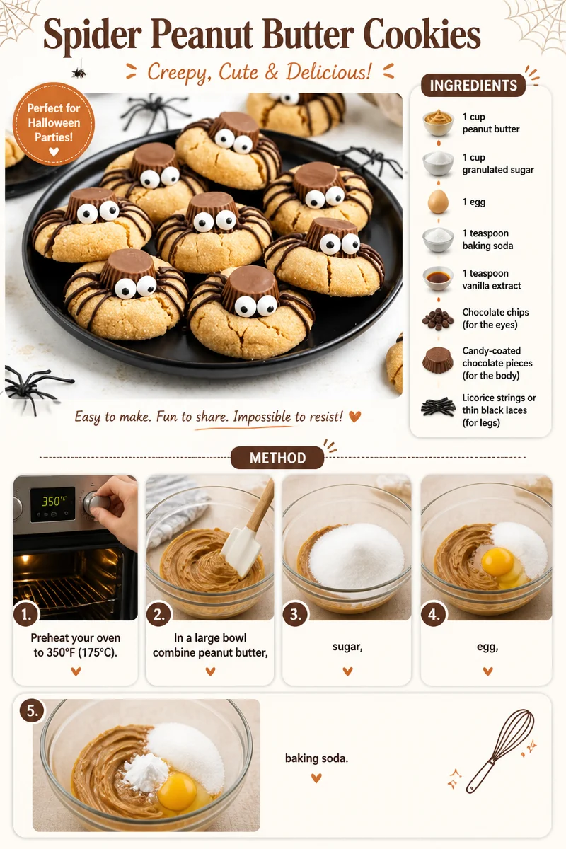 Spider Peanut Butter Cookies decorated for Halloween