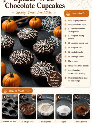 Spider Web Chocolate Cupcakes decorated for Halloween