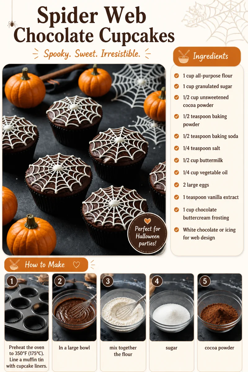 Spider Web Chocolate Cupcakes decorated for Halloween