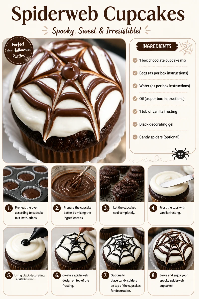 Delicious Spiderweb Cupcakes decorated with spooky icing for Halloween treats