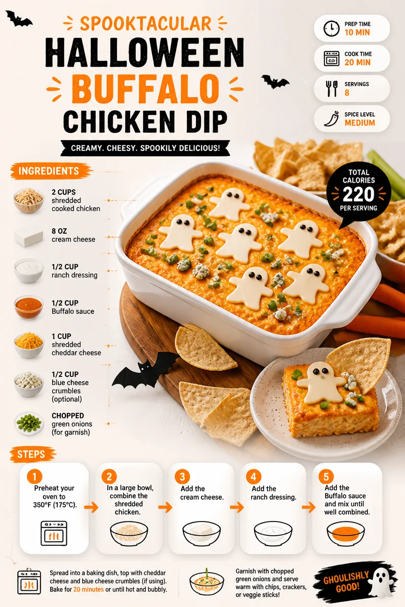 Halloween-themed Buffalo Chicken Dip served in spooky presentation