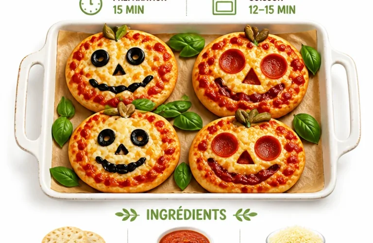 Spooktacular Halloween mini pizzas decorated with festive toppings