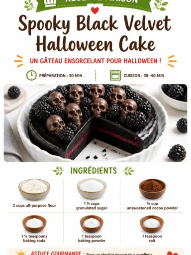 Spooky Black Velvet Halloween Cake decorated with eerie designs