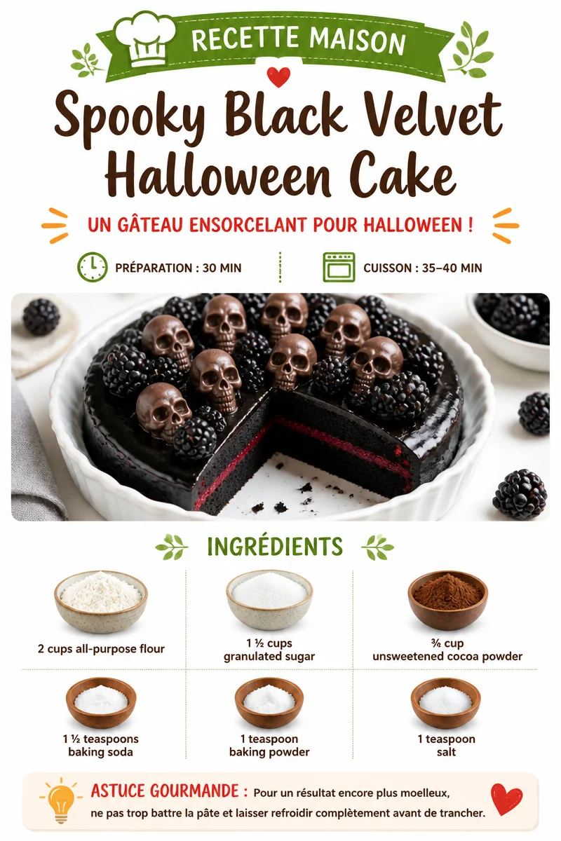Spooky Black Velvet Halloween Cake decorated with eerie designs