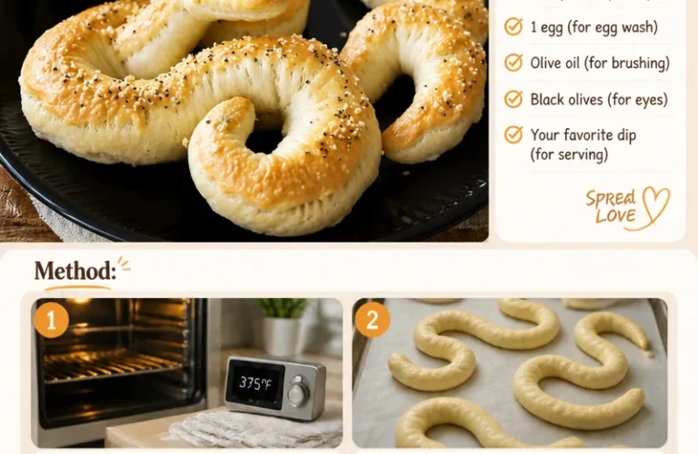Plate of spooky breadstick snakes for Halloween party snacks