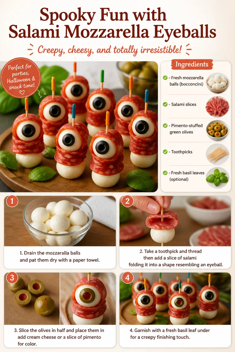 Salami mozzarella eyeballs served as a spooky Halloween snack