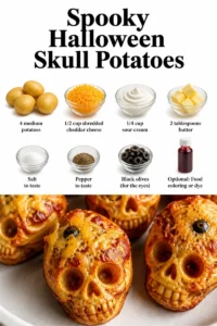 Spooky Halloween skull potatoes served on a platter for a festive celebration.
