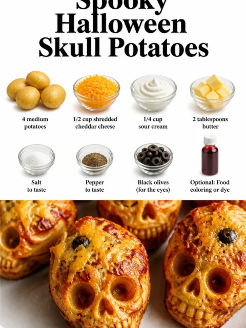 Spooky Halloween skull potatoes served on a platter for a festive celebration.