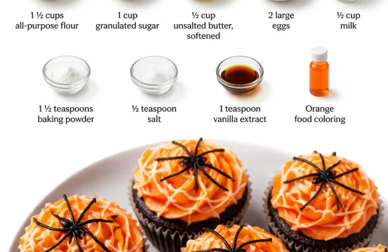 Decorated spooky spider web cupcakes perfect for Halloween treats.