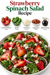 Fresh strawberry spinach salad with vibrant greens and dressing
