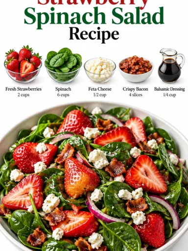 Fresh strawberry spinach salad with vibrant greens and dressing