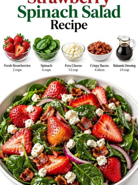 Fresh strawberry spinach salad with vibrant greens and dressing