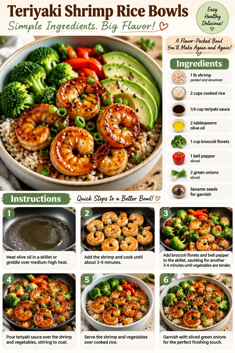 Delicious teriyaki shrimp rice bowl garnished with vegetables