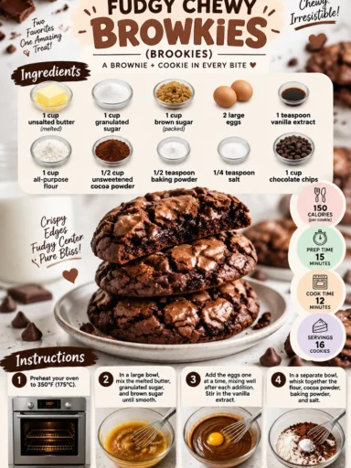 Fudgy chewy brownies (brookies) on a plate, ready to be enjoyed.