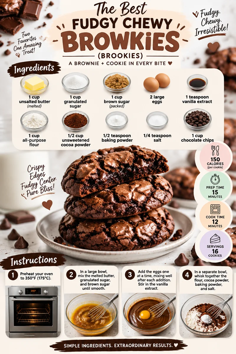 Fudgy chewy brownies (brookies) on a plate, ready to be enjoyed.