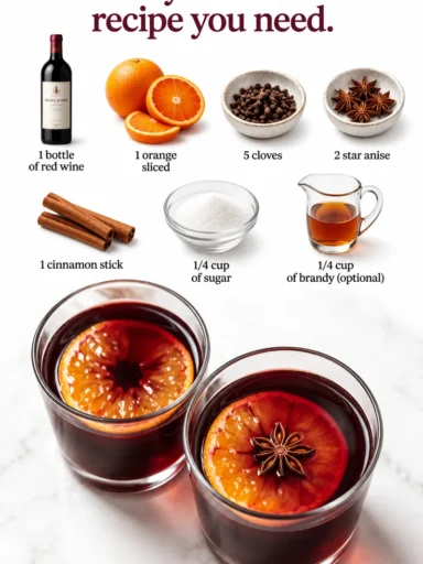 A cozy mug of mulled wine with spices and orange slices