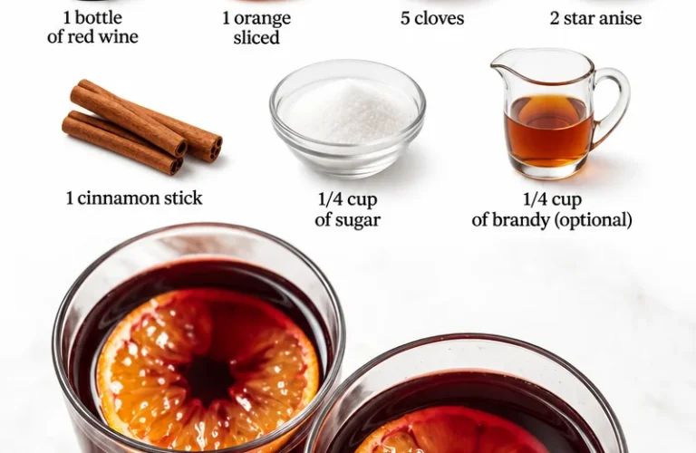 A cozy mug of mulled wine with spices and orange slices