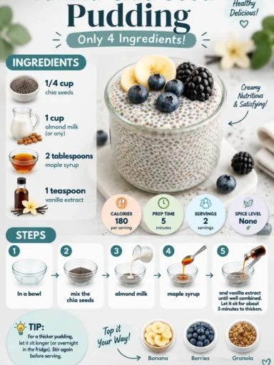 Delicious vanilla chia seed pudding with four simple ingredients