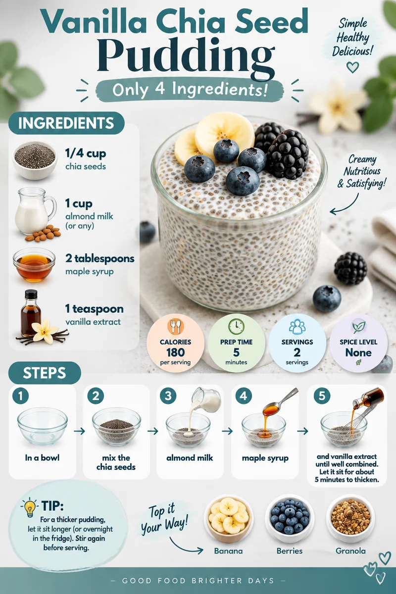 Delicious vanilla chia seed pudding with four simple ingredients
