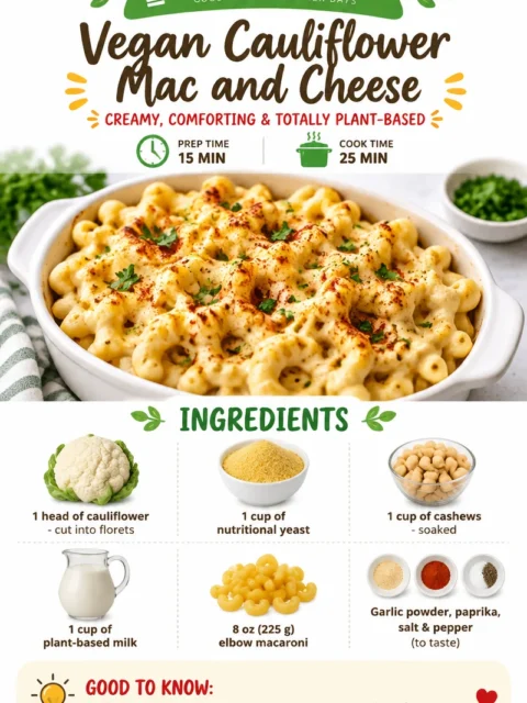 Vegan cauliflower mac and cheese served in a bowl topped with herbs.