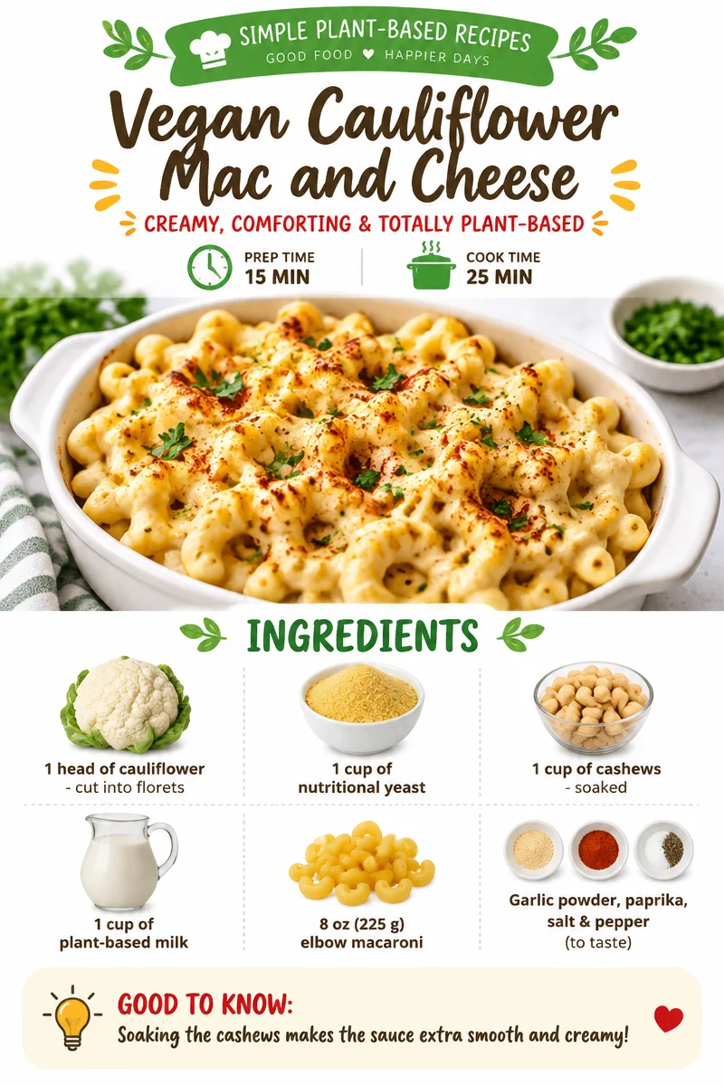 Vegan cauliflower mac and cheese served in a bowl topped with herbs.