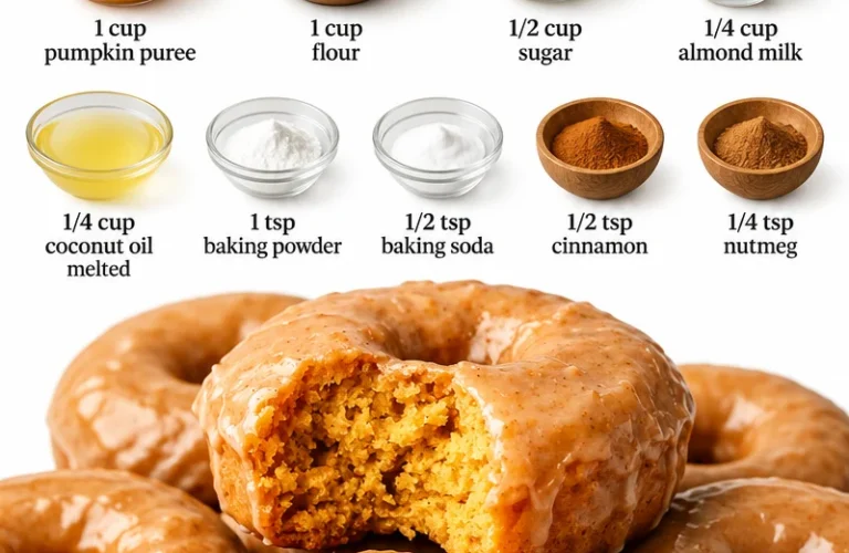 Delicious vegan pumpkin donuts topped with cinnamon glaze.