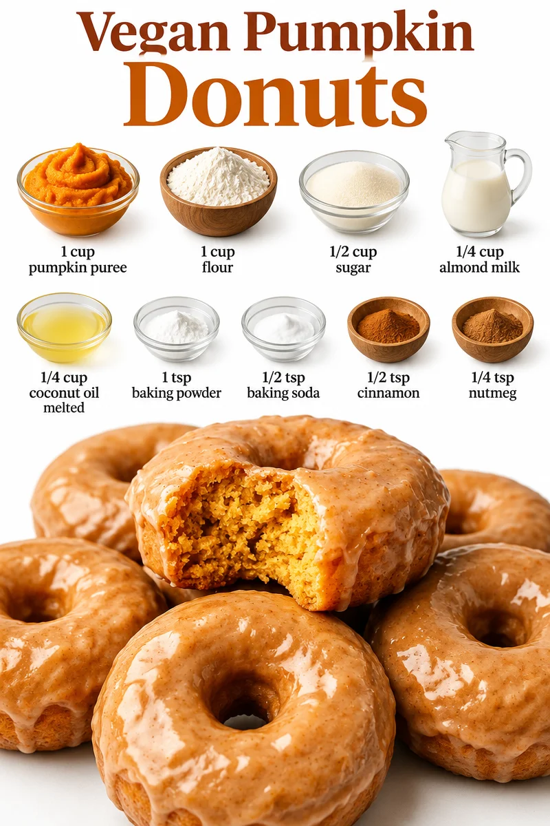 Delicious vegan pumpkin donuts topped with cinnamon glaze.