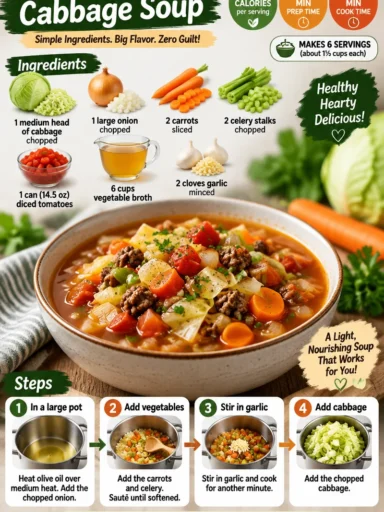 Bowl of healthy Weight Watchers cabbage soup with vegetables for weight loss