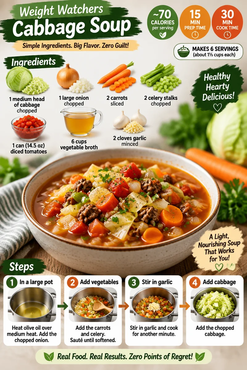 Bowl of healthy Weight Watchers cabbage soup with vegetables for weight loss