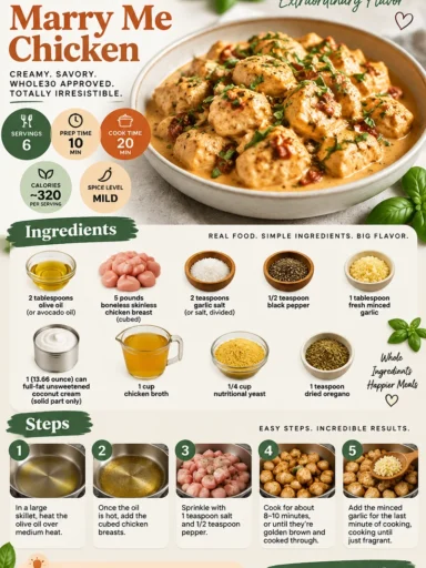Delicious Whole30 Marry Me Chicken recipe garnished with herbs.