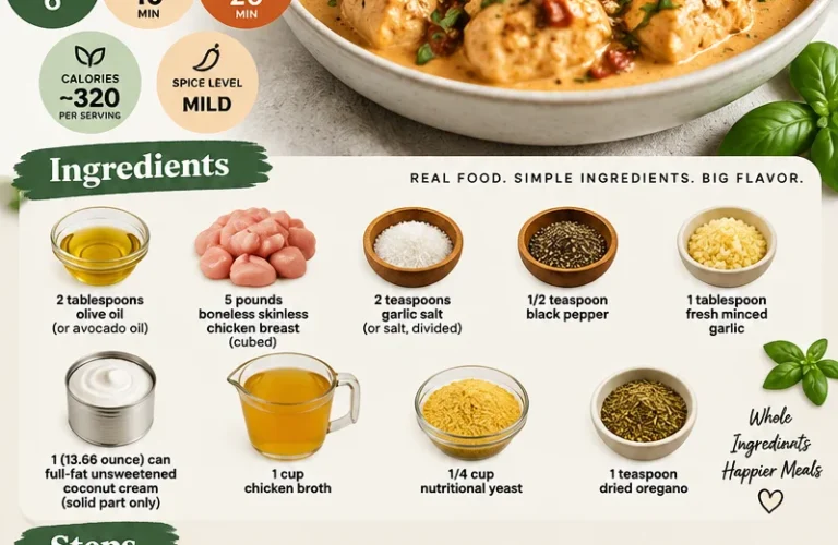 Delicious Whole30 Marry Me Chicken recipe garnished with herbs.