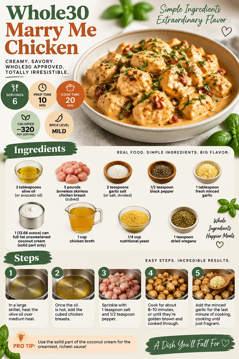 Delicious Whole30 Marry Me Chicken recipe garnished with herbs.