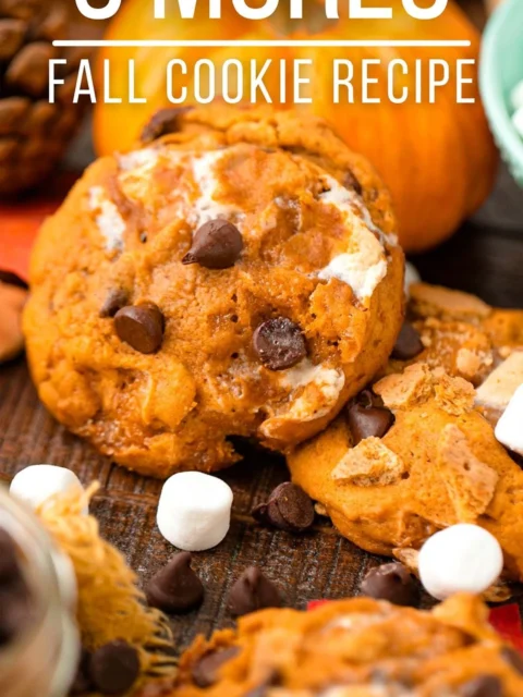 Delicious Pumpkin S'mores Cookies with chocolate and marshmallows