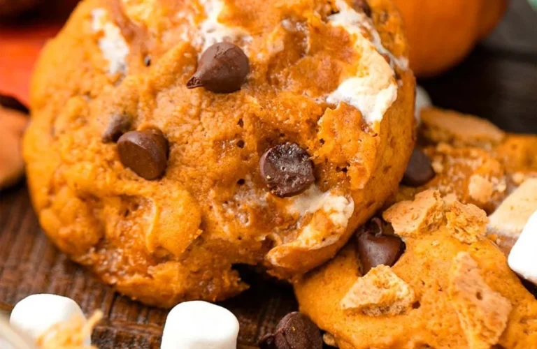 Delicious Pumpkin S'mores Cookies with chocolate and marshmallows
